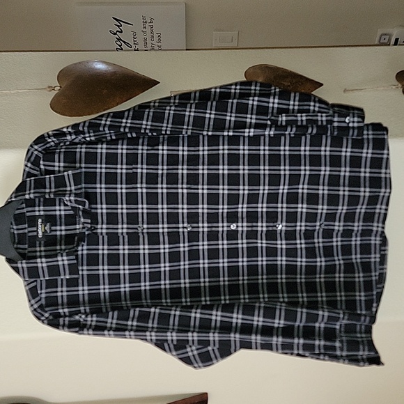 Claiborne Other - Claiborne Men's 100% Cotton Stretch Plaid Long Sleeve Button down blk&Wht 3XL